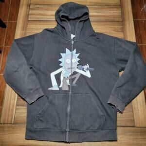 Rick Sanchez LS Full Zip Black Unisex Hoodie (Delta Fleece) - Size Large